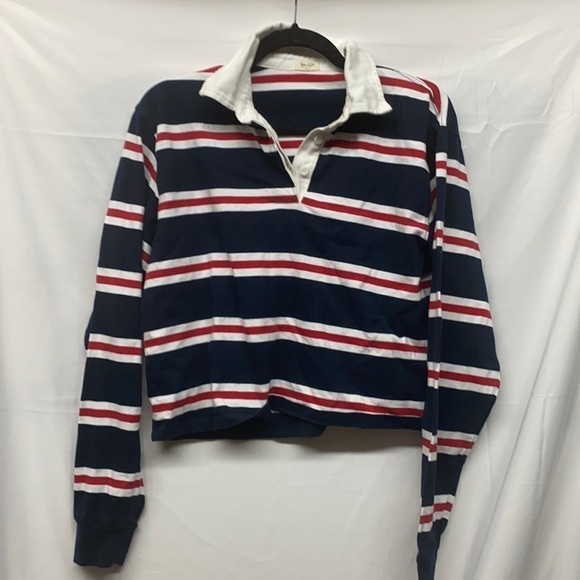 Brandy Melville Tops - Brandy Melville Jonny Polo Crop Top Size Small One Size Navy Rugby Long Sleeve